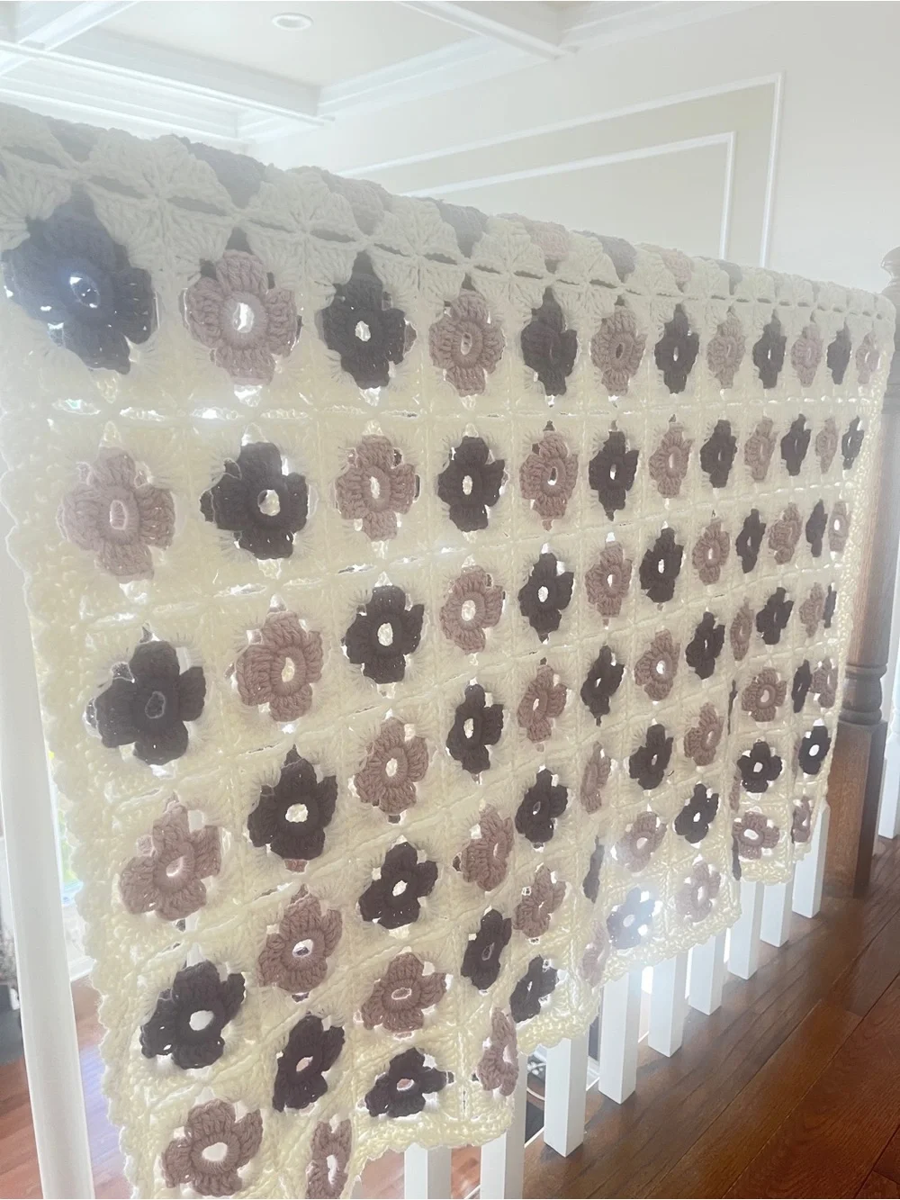 Handmade Crochet Granny Square blanket in Cream and Purple